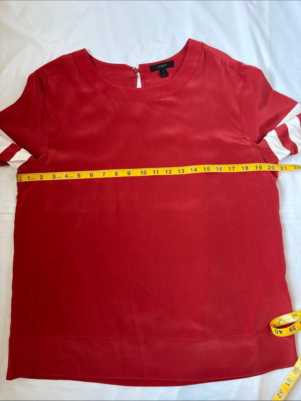 J Crew Hearthstone Rust 100% Silk Short Sleeve Varsity Stripe Tee Size 10 - Picture 6 of 7